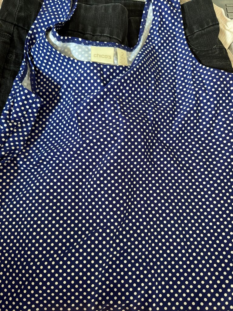Chico's Navy Blue Polka Dot Top
