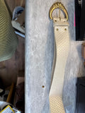 Women's Cream Faux Leather Belt with Gold Buckle
