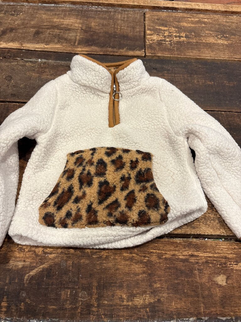 Girls' Leopard Print Pocket Fleece Pullover