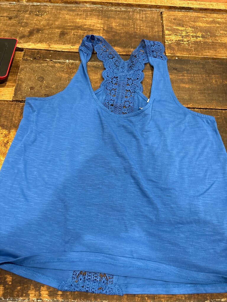 Blue Lace Back Tank Top
