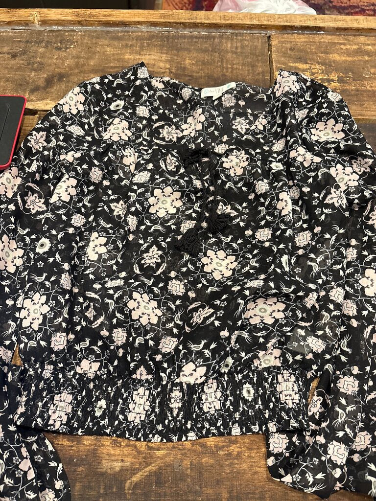 Floral Print Black Blouse