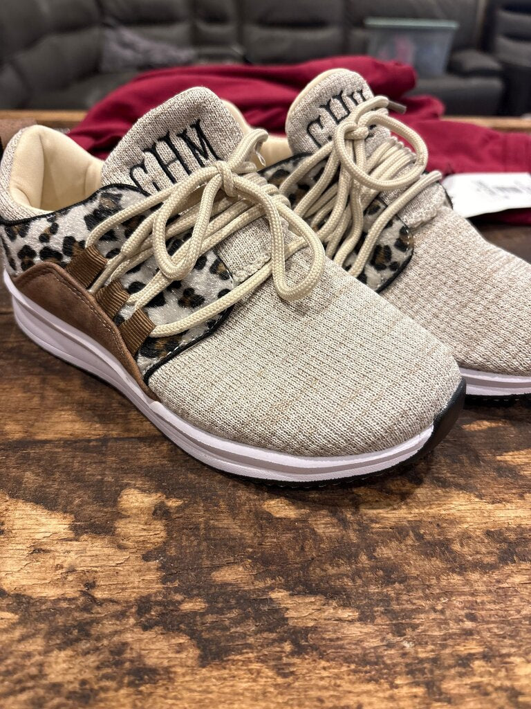 Beige and Leopard Print Sneakers