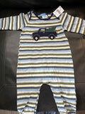 Striped Infant Romper with Truck Design