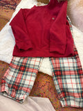 Red Fleece Sweatshirt and Plaid Pants Set