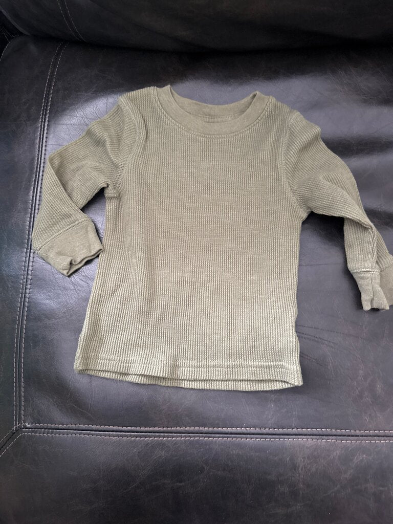 Olive Green Long Sleeve Ribbed Shirt