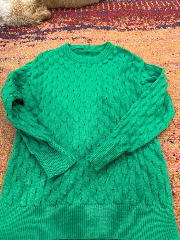 Green Textured Knit Sweater