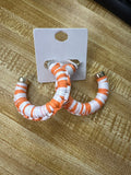 Orange and White Decorative Hoop Earrings