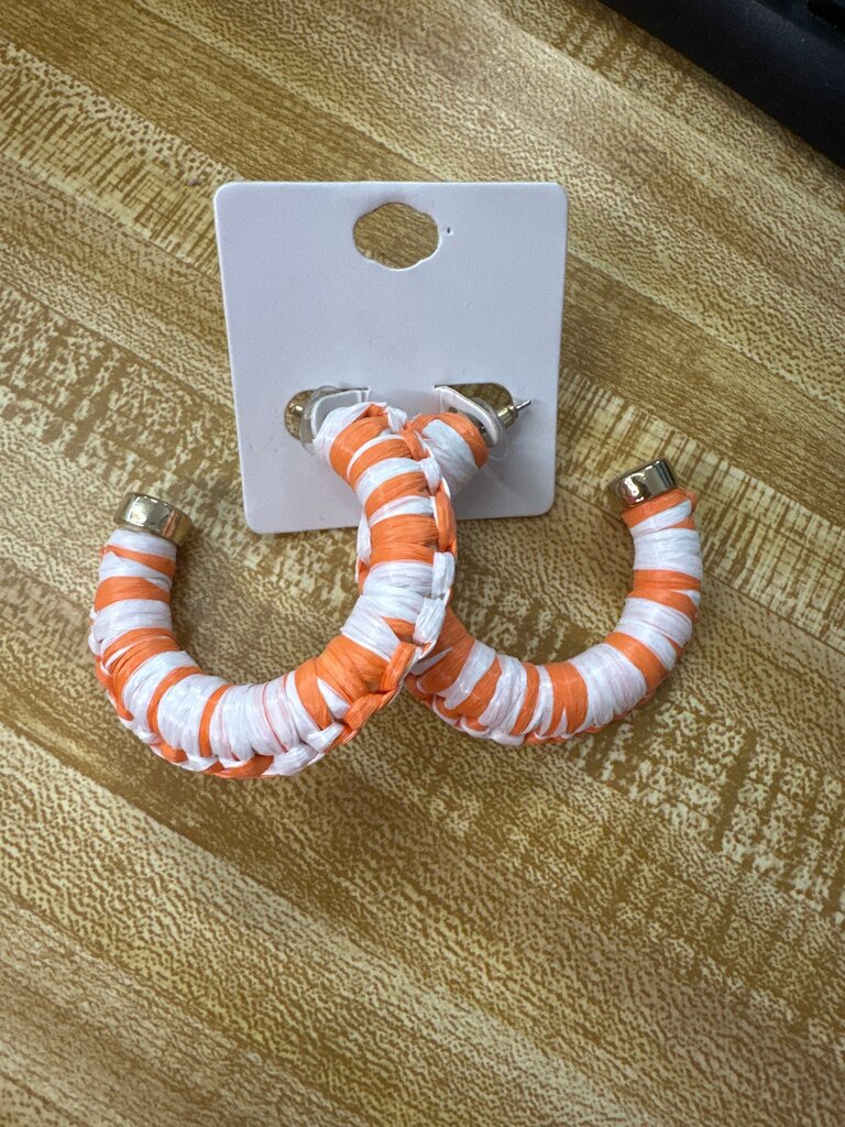 Orange and White Decorative Hoop Earrings