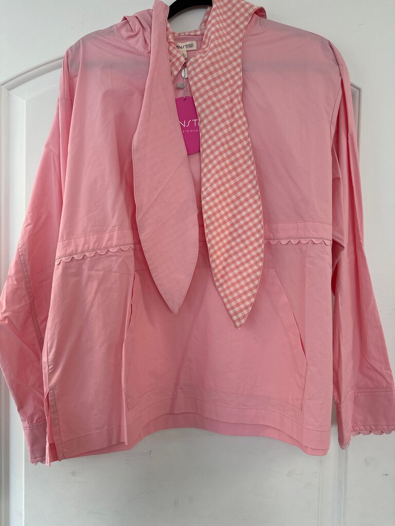 Pink Hooded Top with Gingham Detail