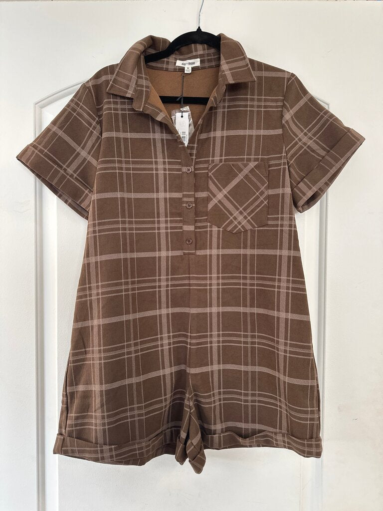 Plaid Button-Up Romper
