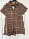 Brown Plaid Short Sleeve Romper