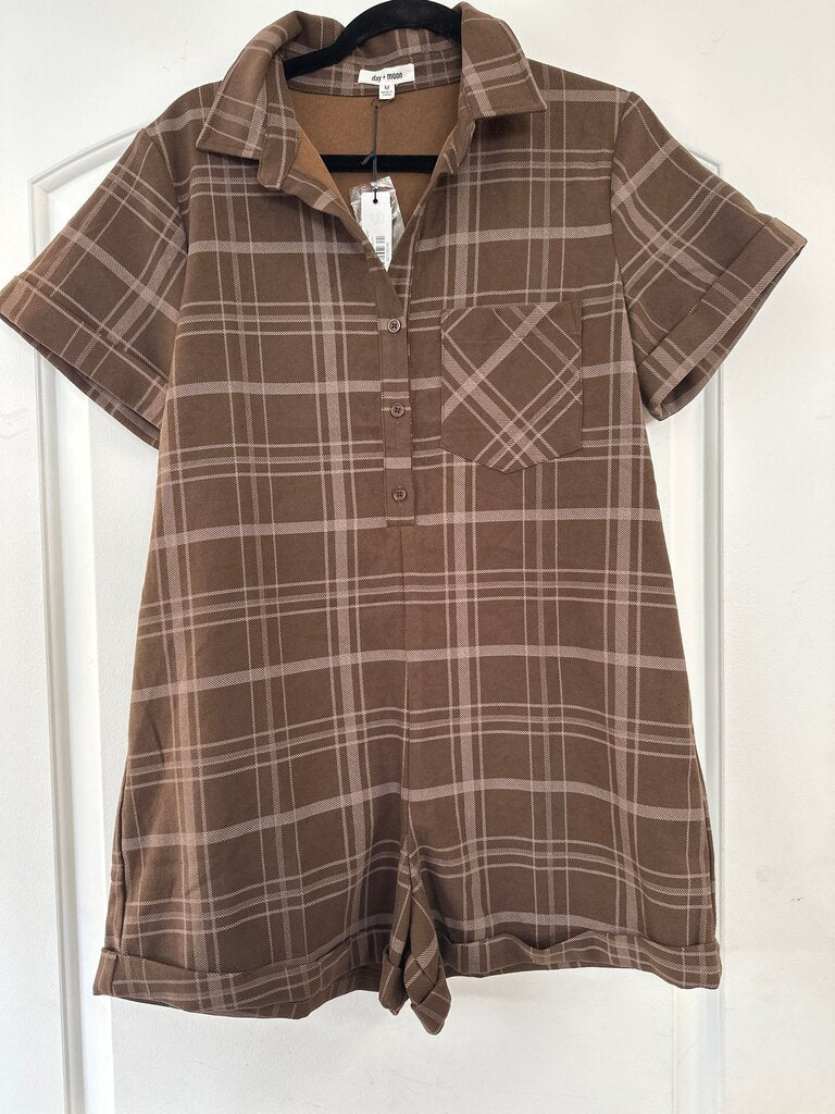 Brown Plaid Short Sleeve Romper
