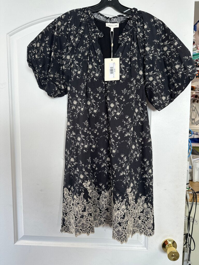 Floral Black Puff Sleeve Dress