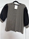 Striped Black and Cream Puff Sleeve Top