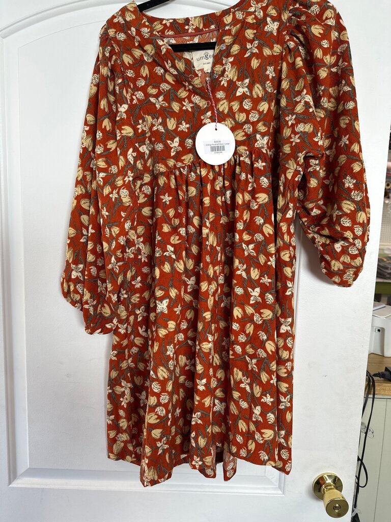 Rust Floral Print Dress
