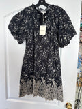 Floral Black Dress with Lace Trim