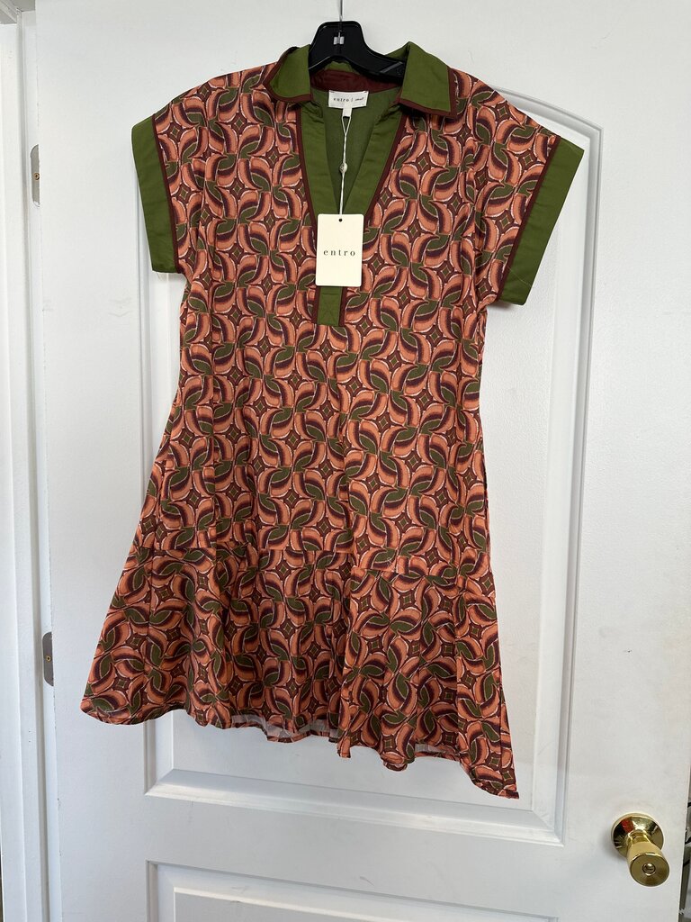 Entro Printed Dress with Green Accents