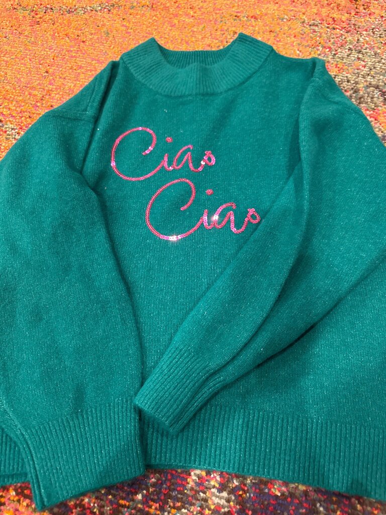 Teal Ciao Graphic Sweater