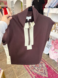 Brown and Cream Zip Up Sleeveless Top