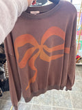 Casual Brown Sweatshirt with Orange Bow Design