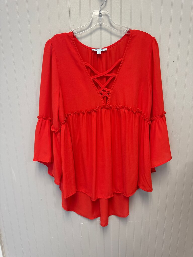 She + Sky Red Flutter Sleeve Top