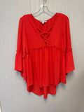 She + Sky Red Flutter Sleeve Top