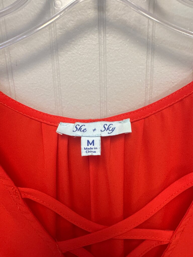 She + Sky Red Flutter Sleeve Top