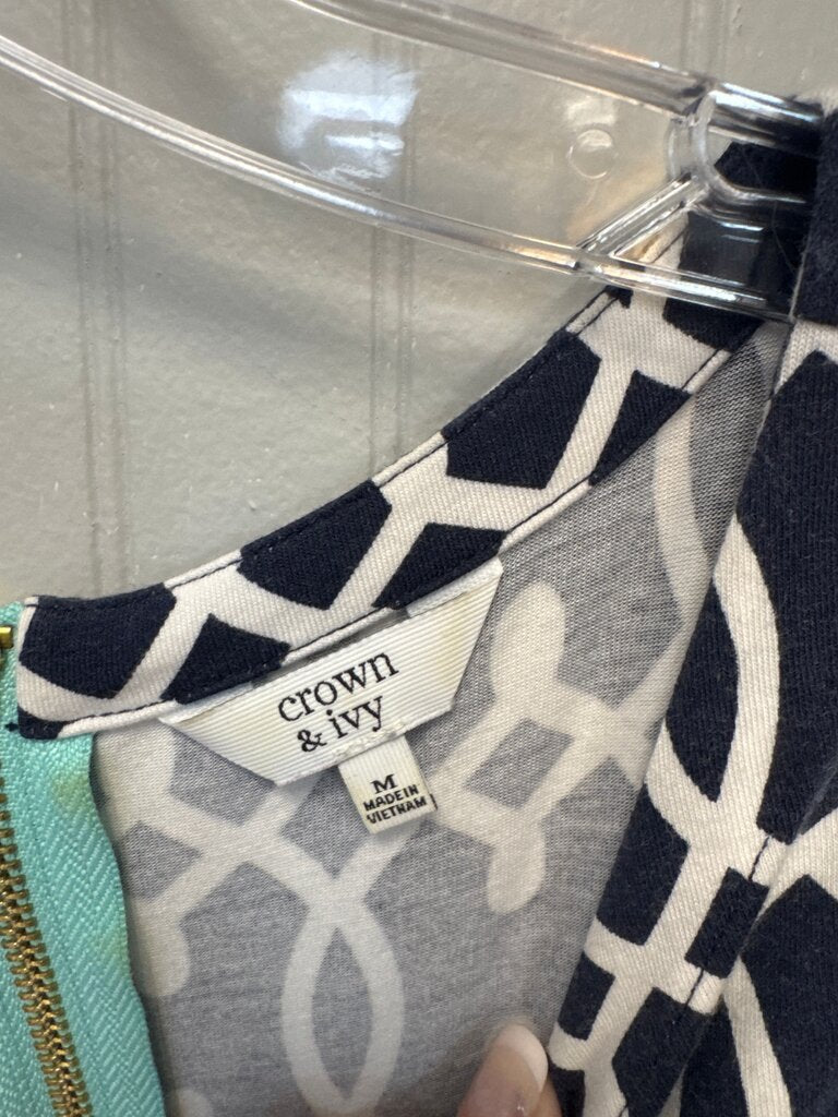 Crown & Ivy Navy White Patterned Top