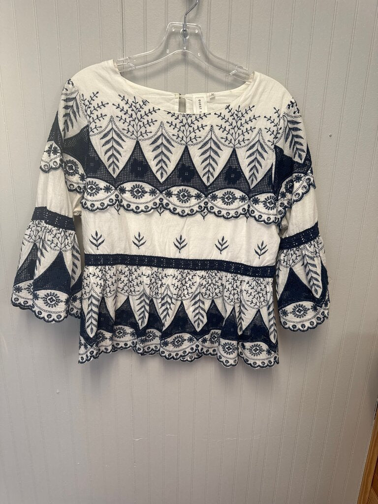 Blue and White Embroidered Top