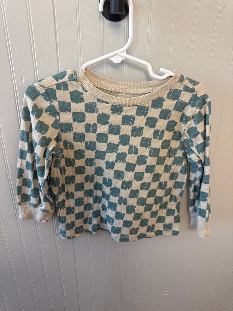 Teal Checkered Long Sleeve Top