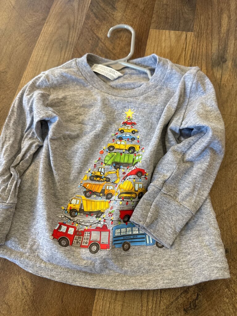 Toddler Gray Christmas Truck Long Sleeve Shirt