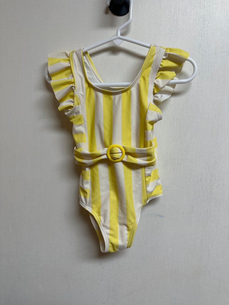 Yellow and White Striped Ruffled Swimsuit