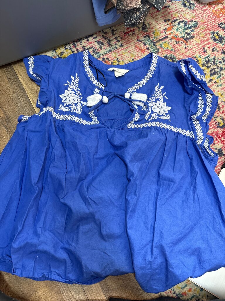 H&M Blue Embroidered Tunic Top