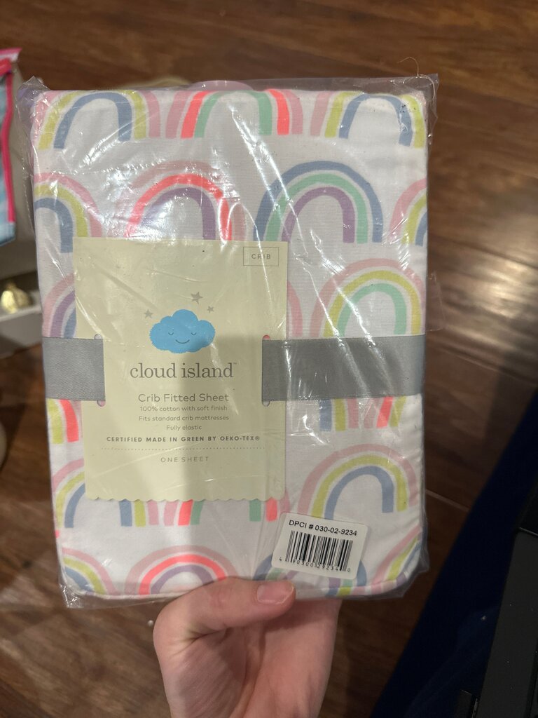 Cloud Island Crib Fitted Sheet with Rainbow Design