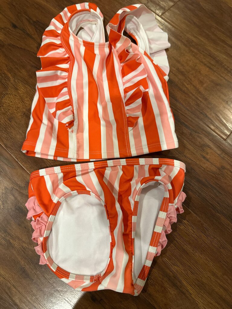 Girls' Ruffled Striped Swimsuit