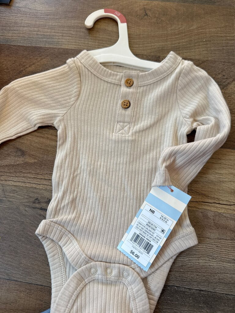 Beige Ribbed Long Sleeve Bodysuit