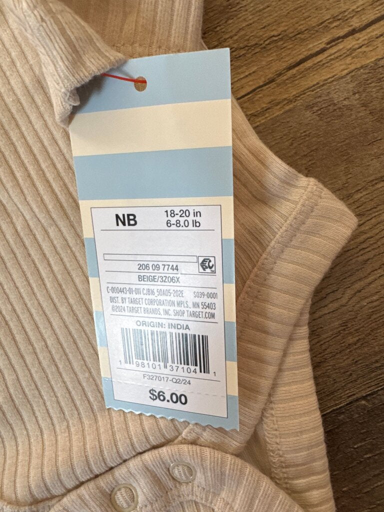 Beige Ribbed Long Sleeve Bodysuit