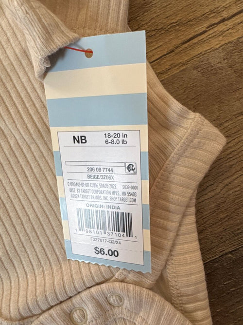 Beige Ribbed Long Sleeve Bodysuit